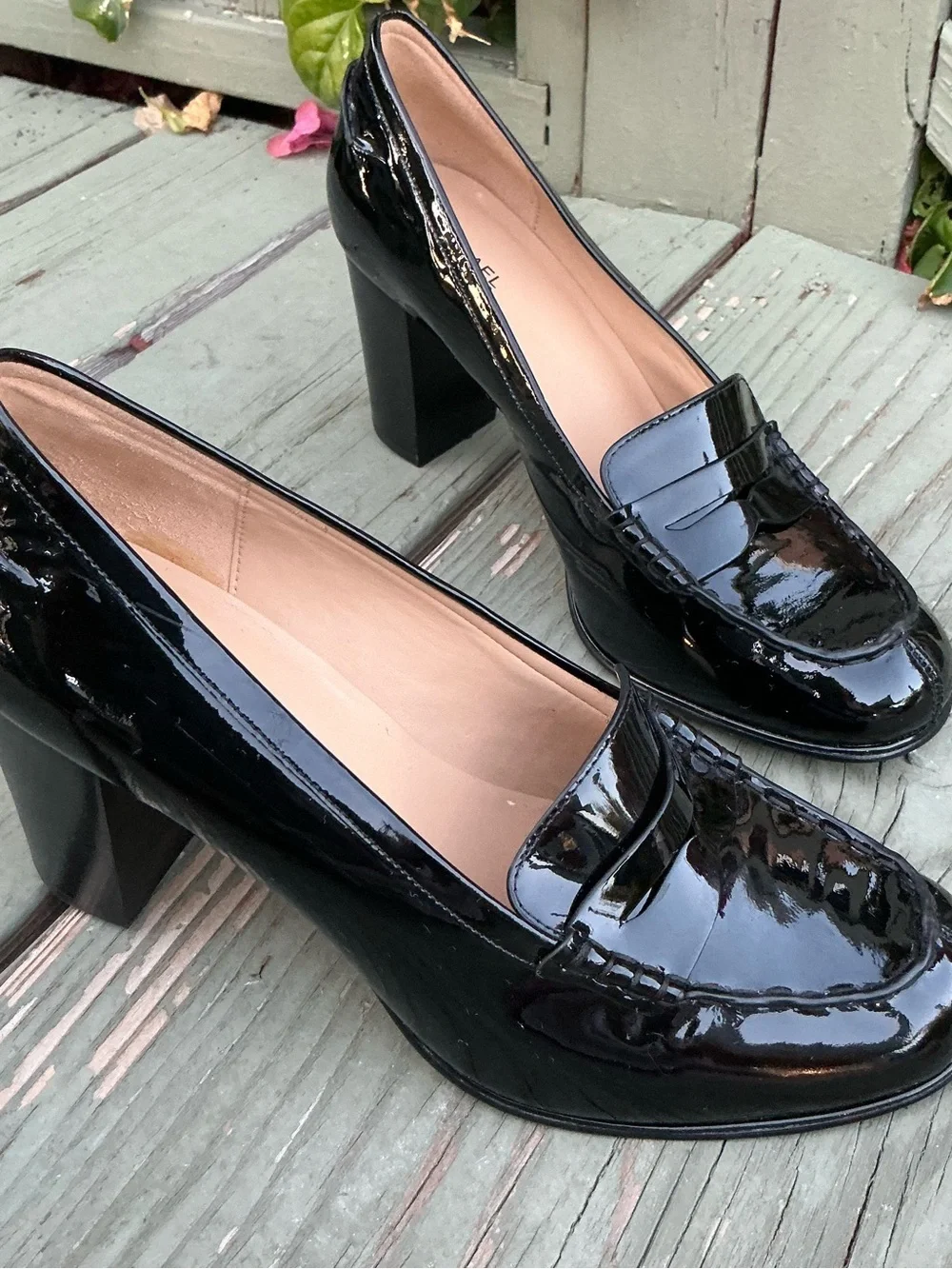 Michael Kors Black Patent Women Leather Penny Loafers Heels Size 10